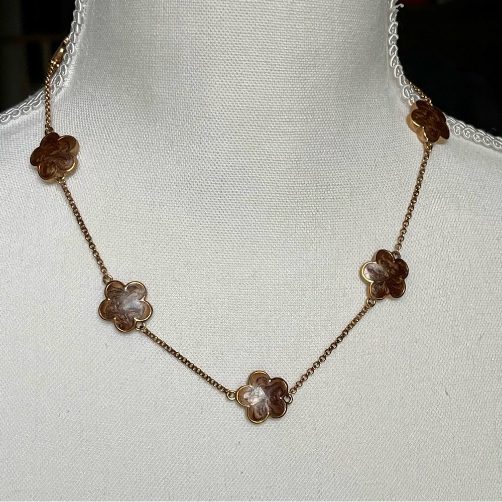 LAUREN G ADAMS | DAISY LOVE NECKLACE 18k GOLD PLATED | BROWN ENAMELED DAISIES